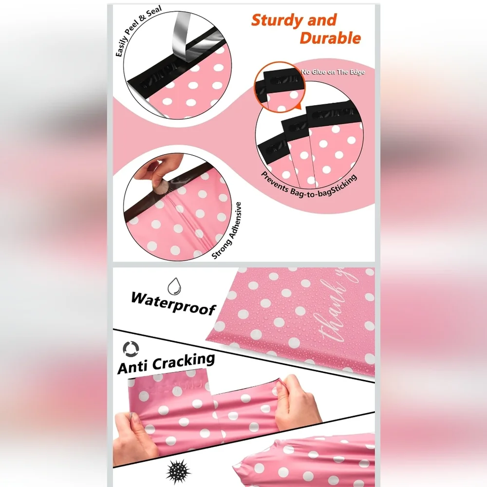 20 ct 6x9 Pink Polka Dot Thank You Poly Mailers